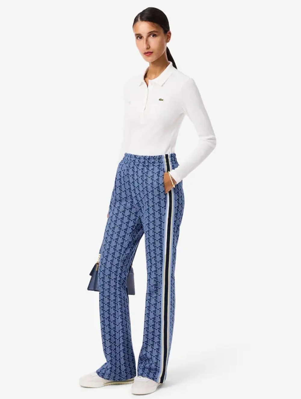 Lacoste Blue Patterned Track Pants with Side Stripes - Picture 3 of 15